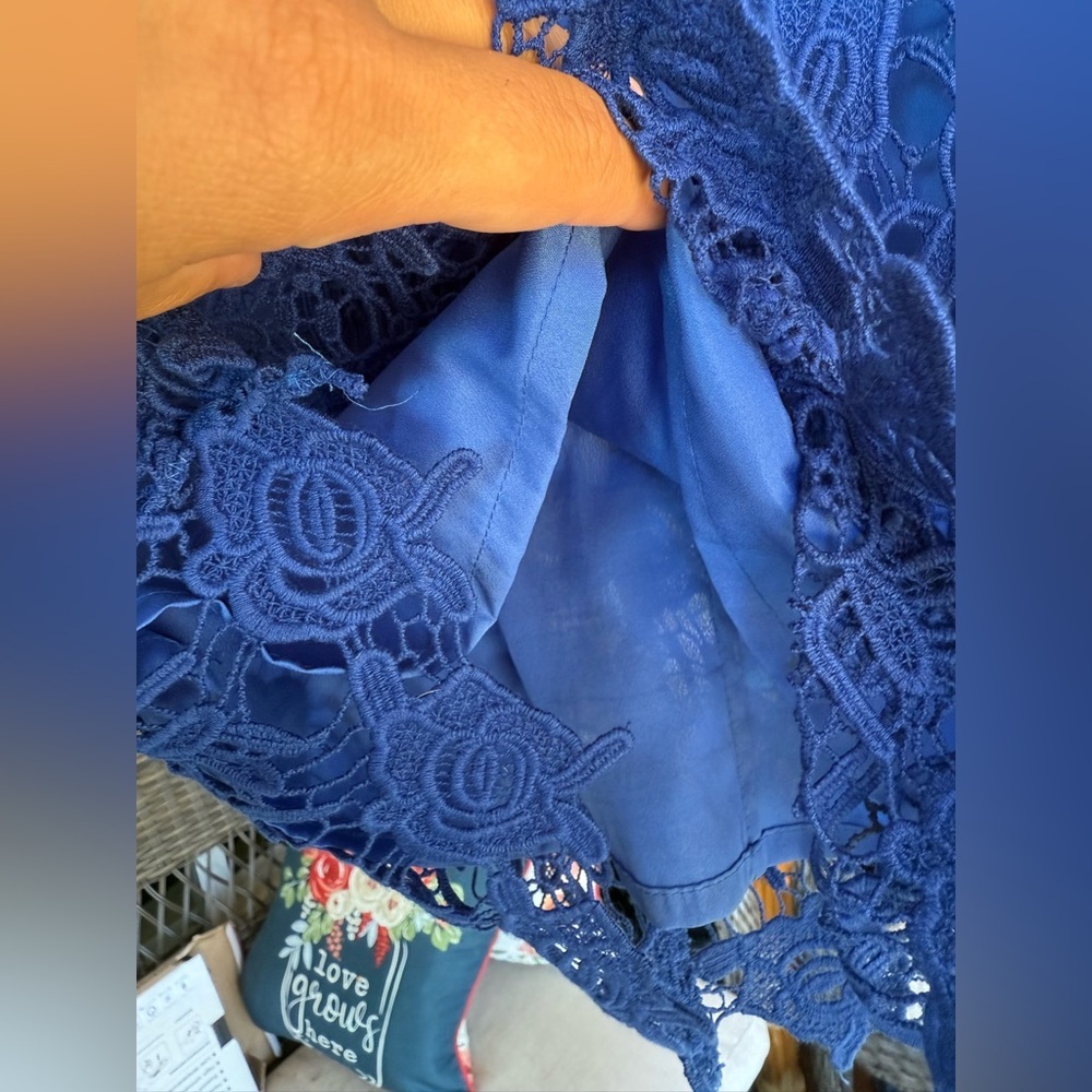Mango Suit Royal Blue Floral Lace Sheath Dress Scalloped Hem Size 4 - Picture 4 of 11
